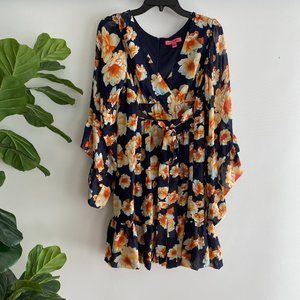 Betsey Johnson Bambi Deer Boho Mosaic Long Bell Sleeve Mini Dress RARE Size 10